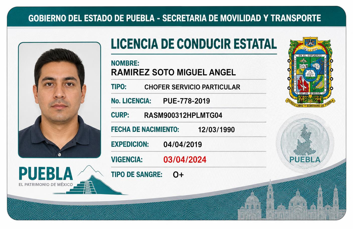 Documento de muestra: Licencia estatal vencida