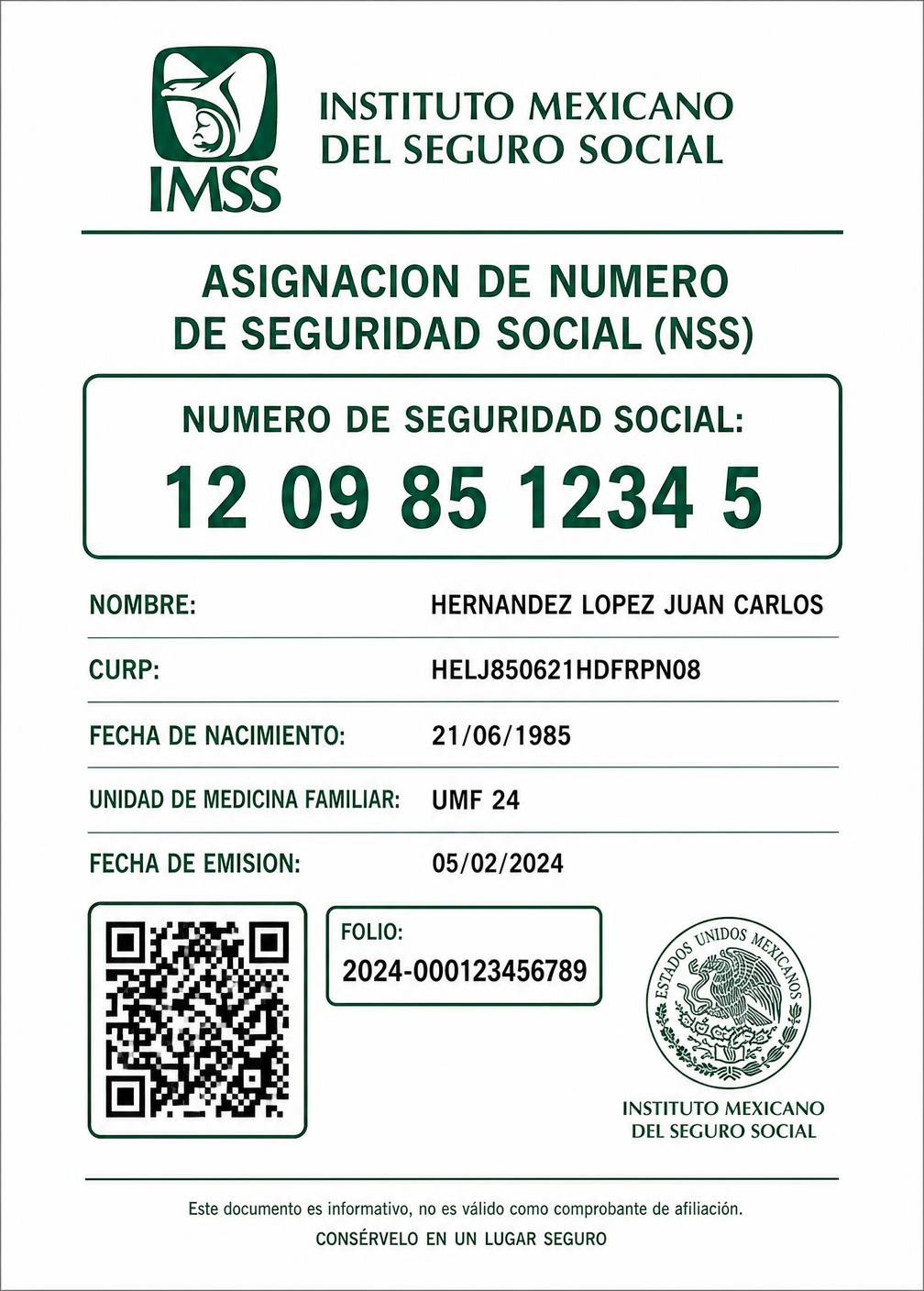 Documento de muestra: NSS (IMSS)